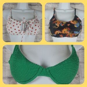 Lot Of 3 Women’s Small Bikini Top Variety Strawberry Dragons Green Underwire
